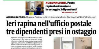 LA SICILIA, Aci Bonaccorsi: rapina nell’ufficio postale, tre dipendenti in ostaggio la sicilia rapina ufficio postale aci bonaccorsi